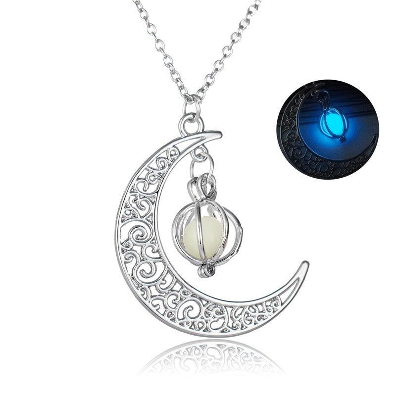 Enchanting Moon Glowing Necklace that radiates a soft glow in the dark Meléche Jewelry  USA 