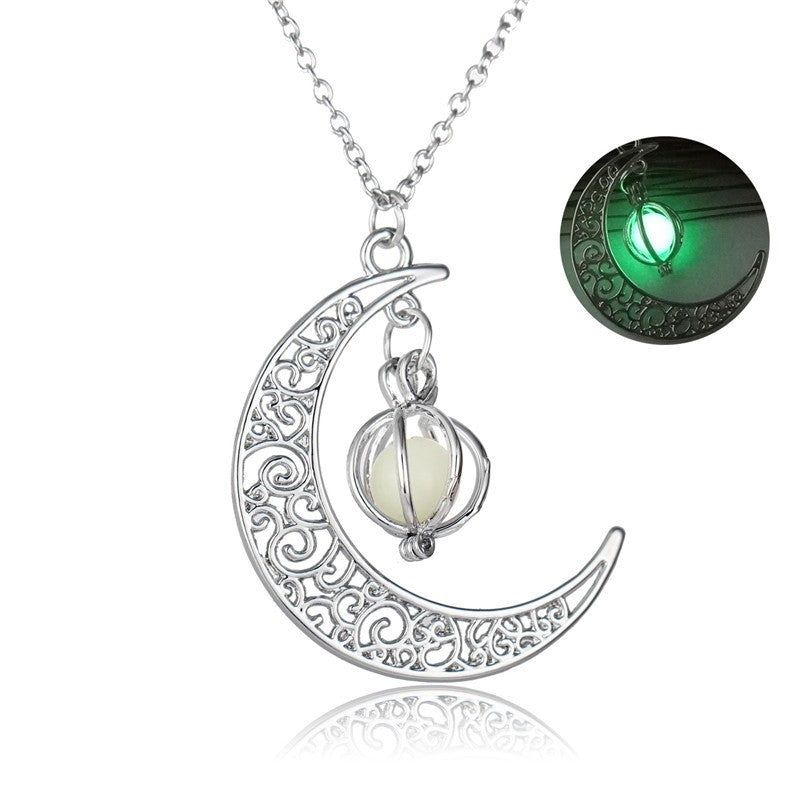 Enchanting Moon Glowing Necklace that radiates a soft glow in the dark Meléche Jewelry  USA 