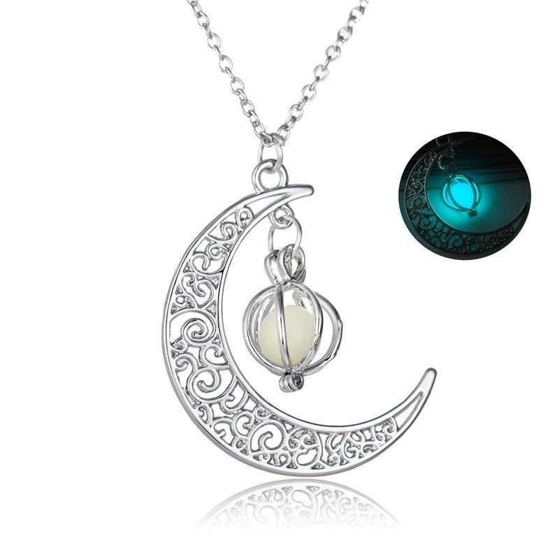 Enchanting Moon Glowing Necklace that radiates a soft glow in the dark Meléche Jewelry  USA 