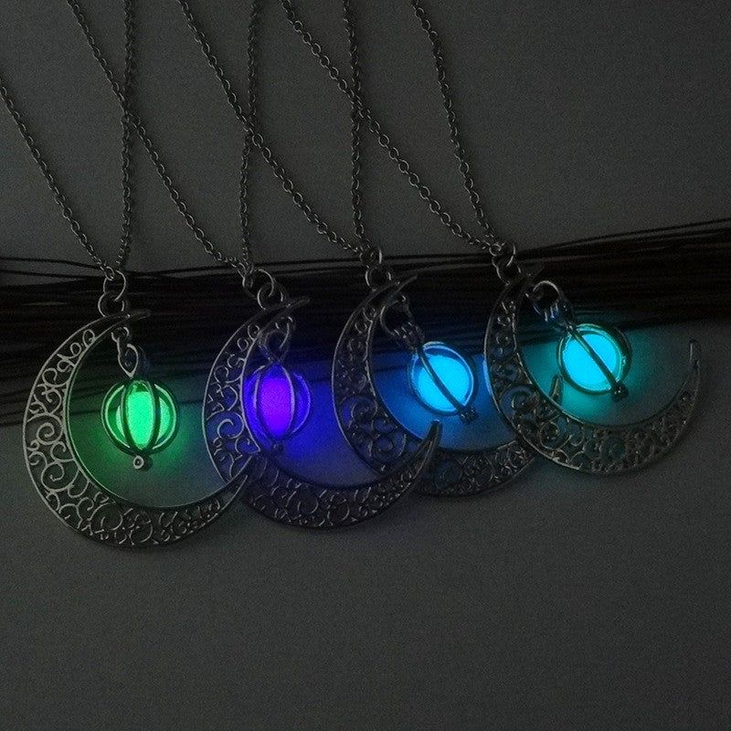 Enchanting Moon Glowing Necklace that radiates a soft glow in the dark Meléche Jewelry  USA 