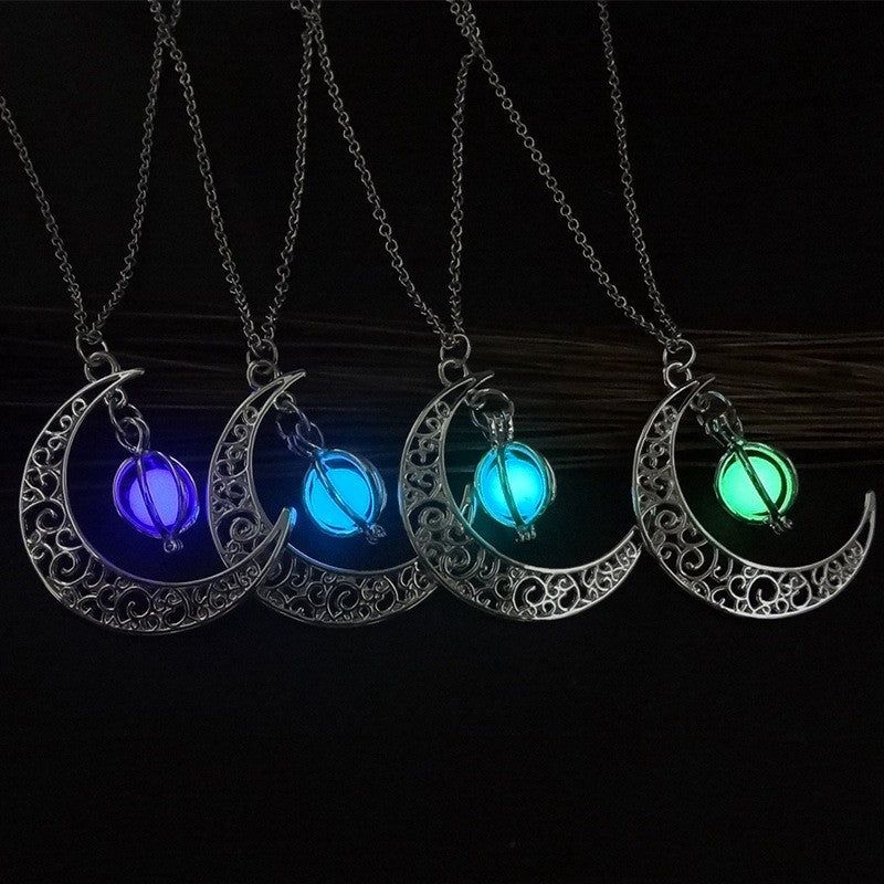 Enchanting Moon Glowing Necklace that radiates a soft glow in the dark Meléche Jewelry  USA 