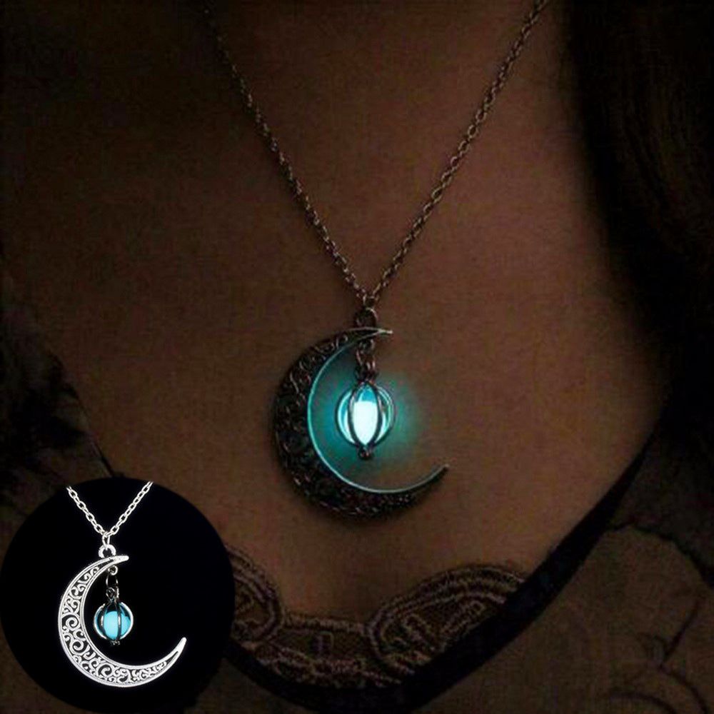 Enchanting Moon Glowing Necklace that radiates a soft glow in the dark Meléche Jewelry  USA 