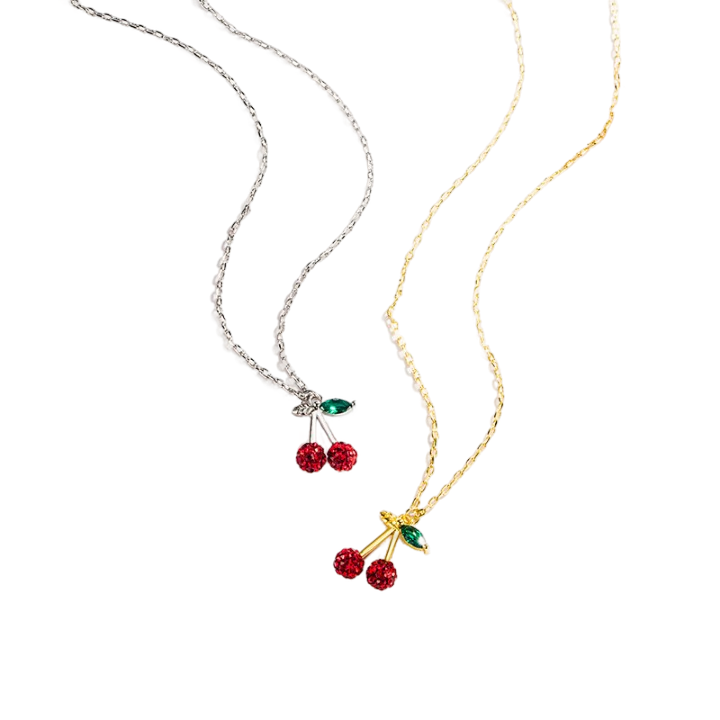 ma ˈCHerē - Meléche - Necklaces -  Cherry Necklace: Copper Fruit Geometry Design with Zircon Stone |