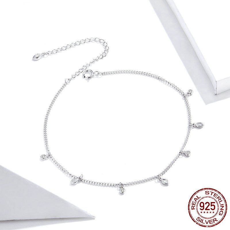 Mulan - Meléche - Anklet -  Mulan Sterling Silver Anklet - Zircon | Meléche