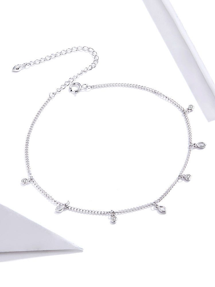 Mulan - Meléche - Anklet -  Mulan Sterling Silver Anklet - Zircon | Meléche