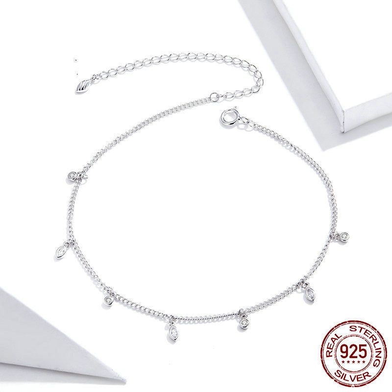 Mulan - Meléche - Anklet -  Mulan Sterling Silver Anklet - Zircon | Meléche