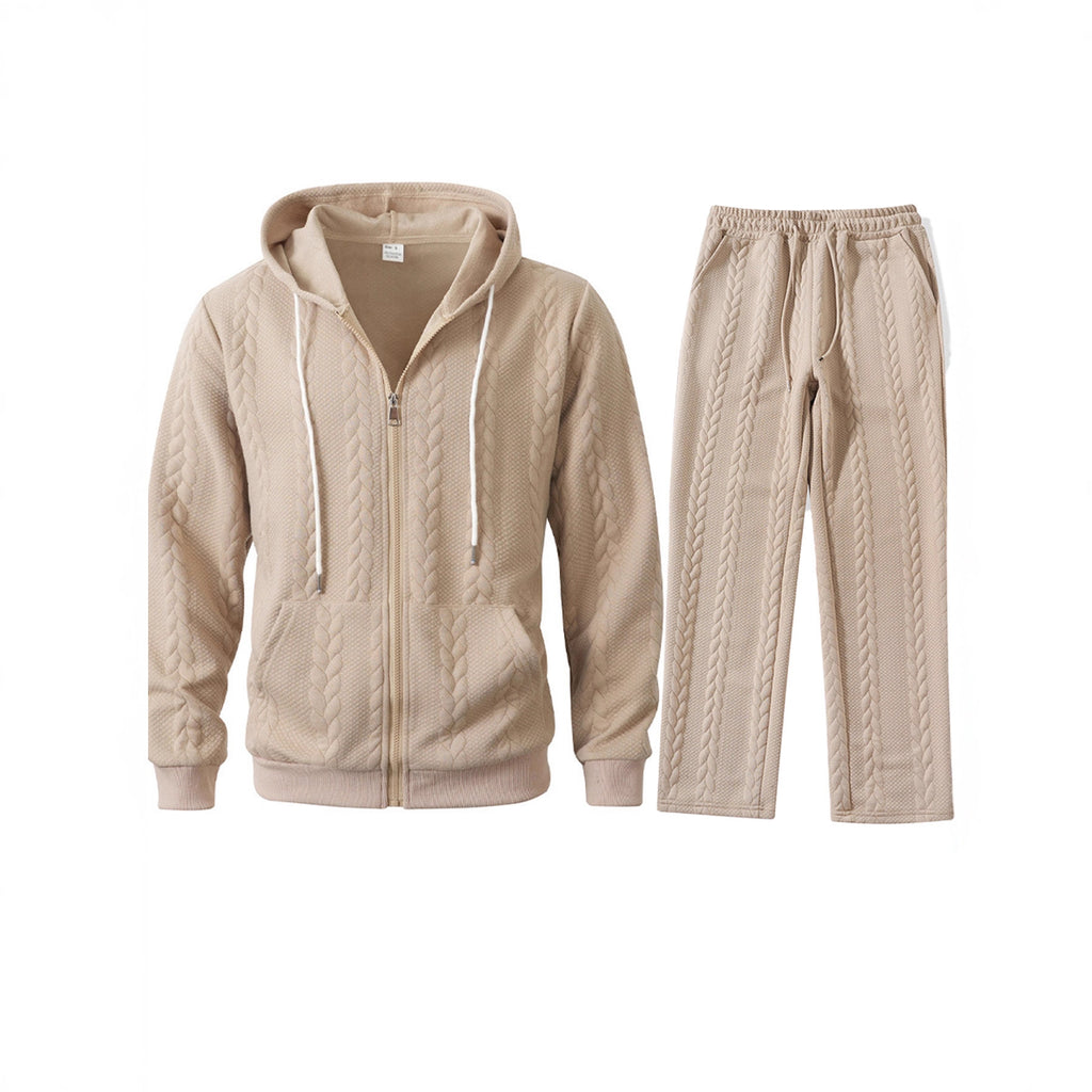 Beige tracksuit with a hoodie and pants on a white background
