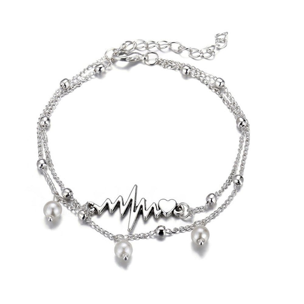 Piper - Meléche - Anklet -  Piper Double Layer Pearl Anklet Jewelry in Silver Color | Meléche