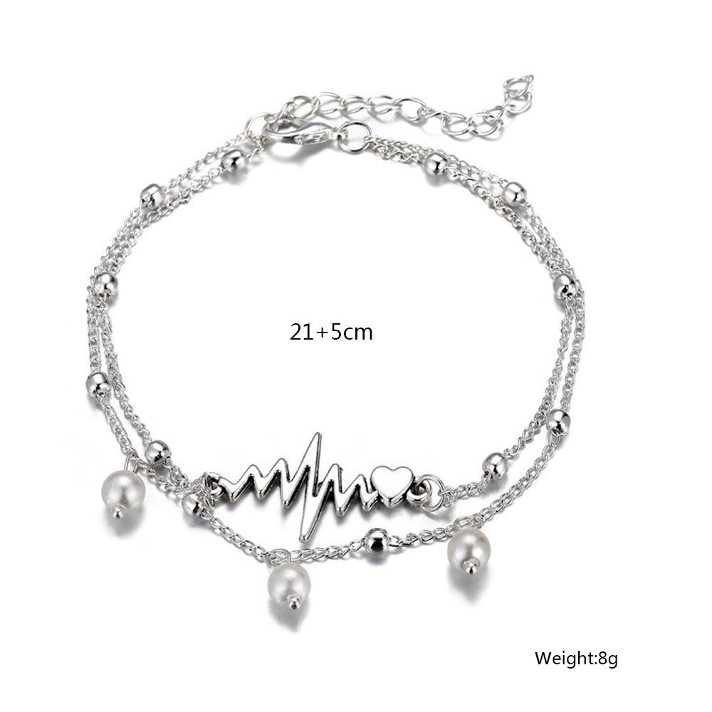 Piper - Meléche - Anklet -  Piper Double Layer Pearl Anklet Jewelry in Silver Color | Meléche