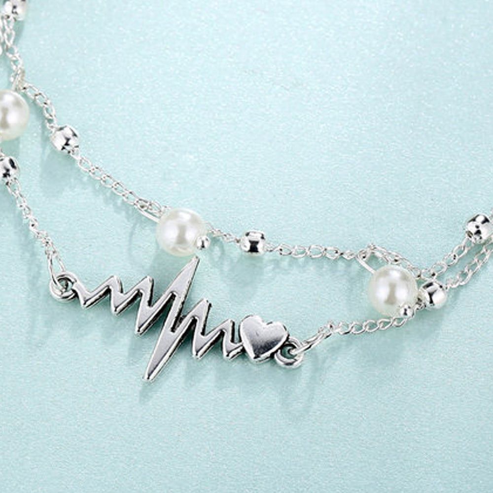Piper - Meléche - Anklet -  Piper Double Layer Pearl Anklet Jewelry in Silver Color | Meléche