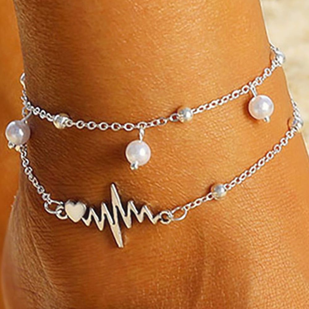 Piper - Meléche - Anklet -  Piper Double Layer Pearl Anklet Jewelry in Silver Color | Meléche