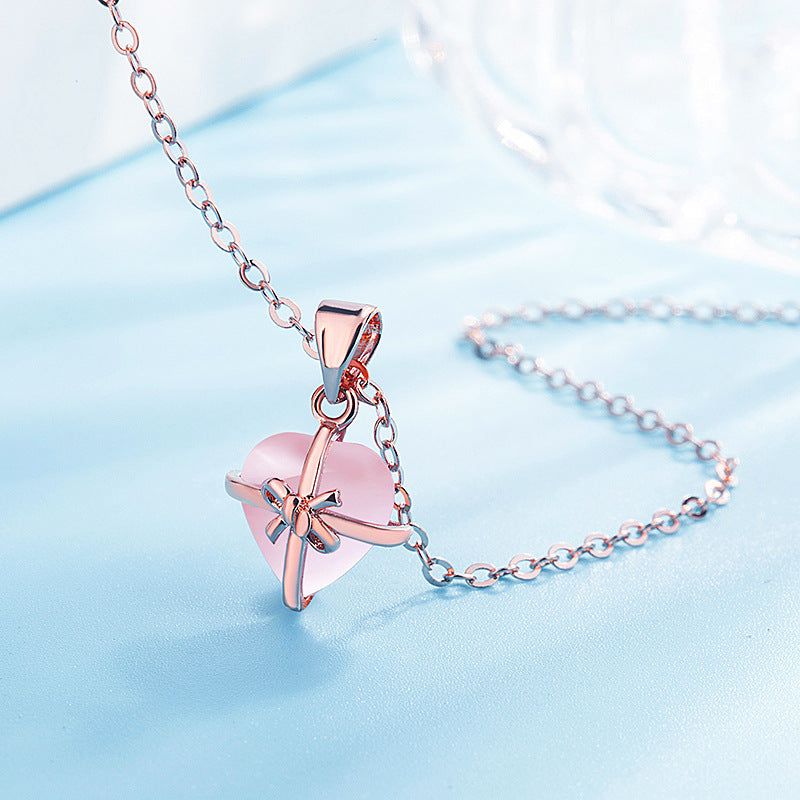 Rose Heart Pendant - Meléche - Necklaces -  Rose Heart Pendant Copper Jewelry - Pink Crystal Style | Meléche