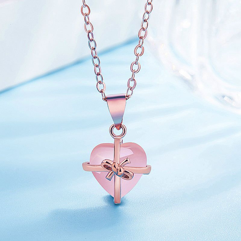 Rose Heart Pendant - Meléche - Necklaces -  Rose Heart Pendant Copper Jewelry - Pink Crystal Style | Meléche