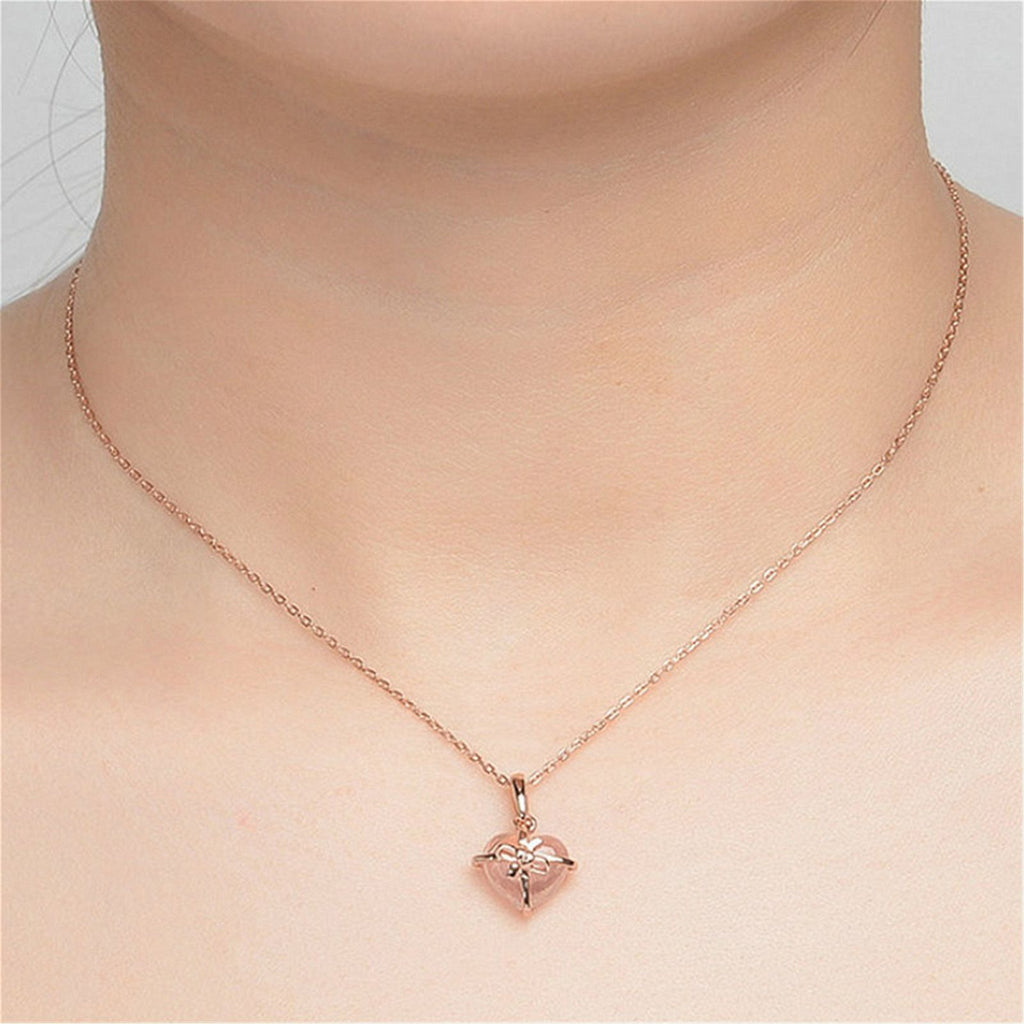 Rose Heart Pendant - Meléche - Necklaces -  Rose Heart Pendant Copper Jewelry - Pink Crystal Style | Meléche