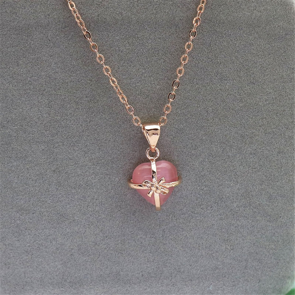 Rose Heart Pendant - Meléche - Necklaces -  Rose Heart Pendant Copper Jewelry - Pink Crystal Style | Meléche