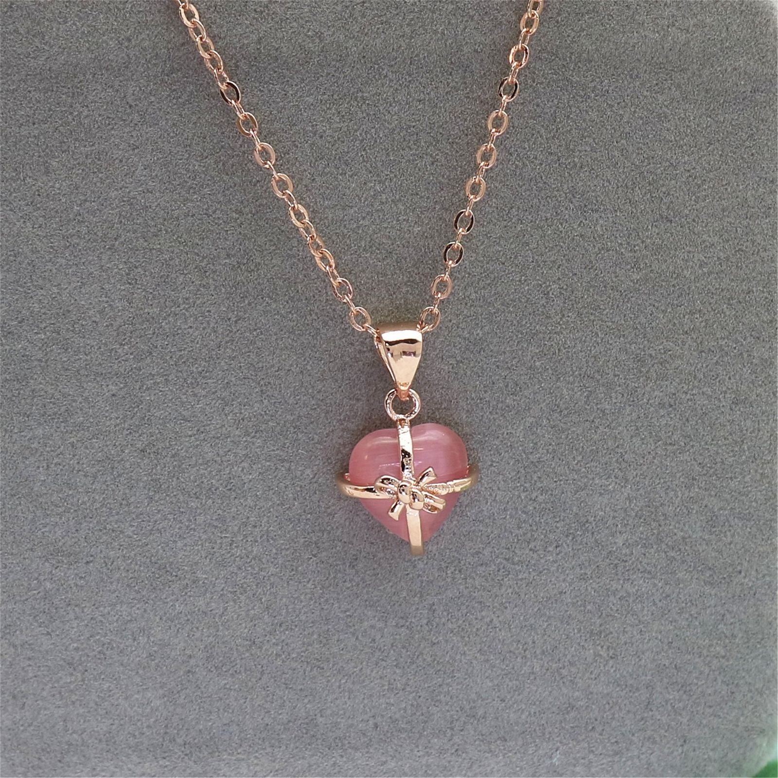 Rose Heart Pendant - Meléche - Necklaces -  Rose Heart Pendant Copper Jewelry - Pink Crystal Style | Meléche