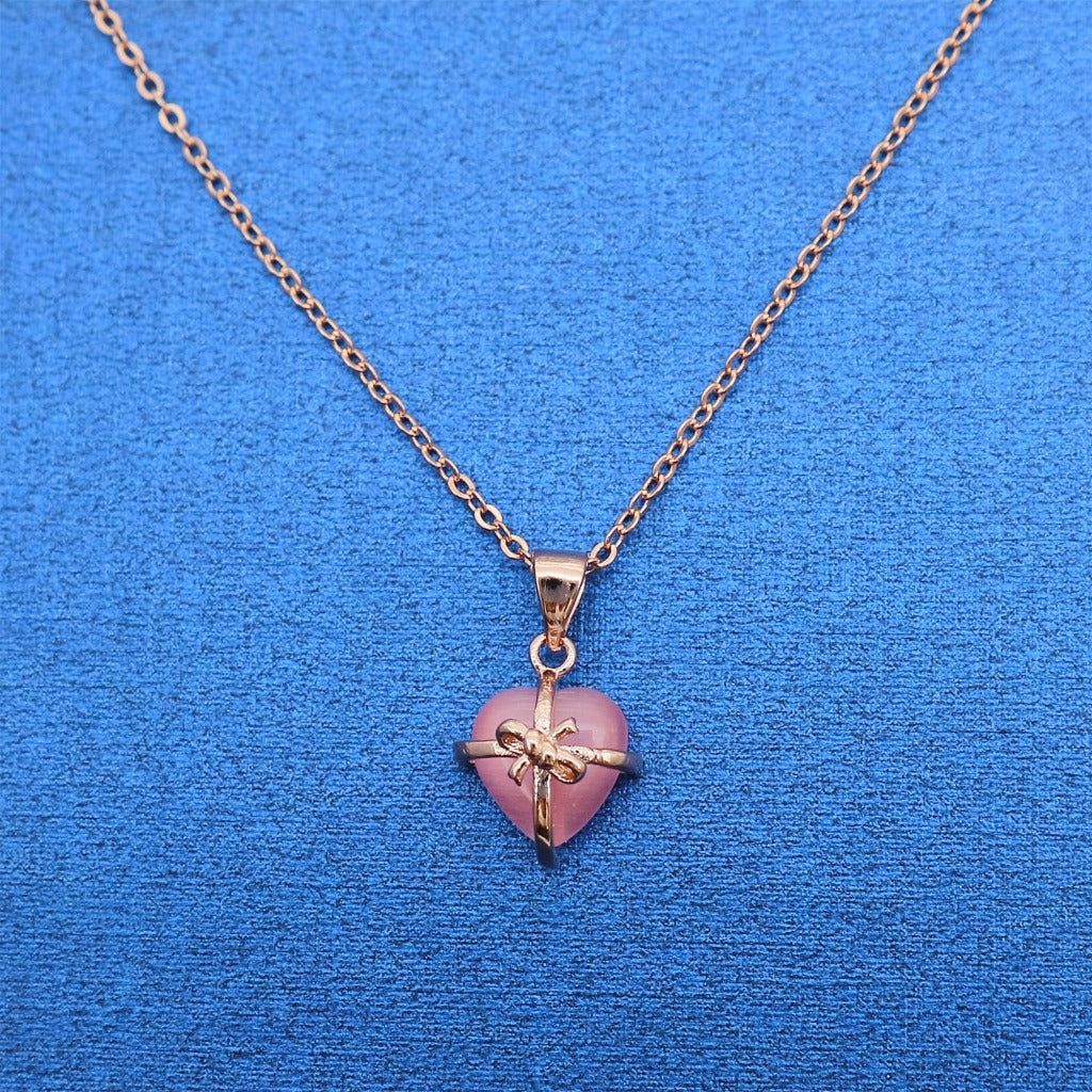 Rose Heart Pendant - Meléche - Necklaces -  Rose Heart Pendant Copper Jewelry - Pink Crystal Style | Meléche
