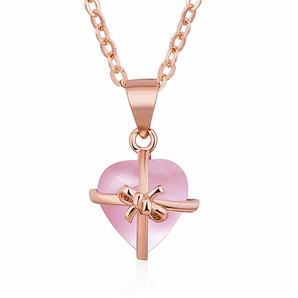 Rose Heart Pendant - Meléche - Necklaces -  Rose Heart Pendant Copper Jewelry - Pink Crystal Style | Meléche