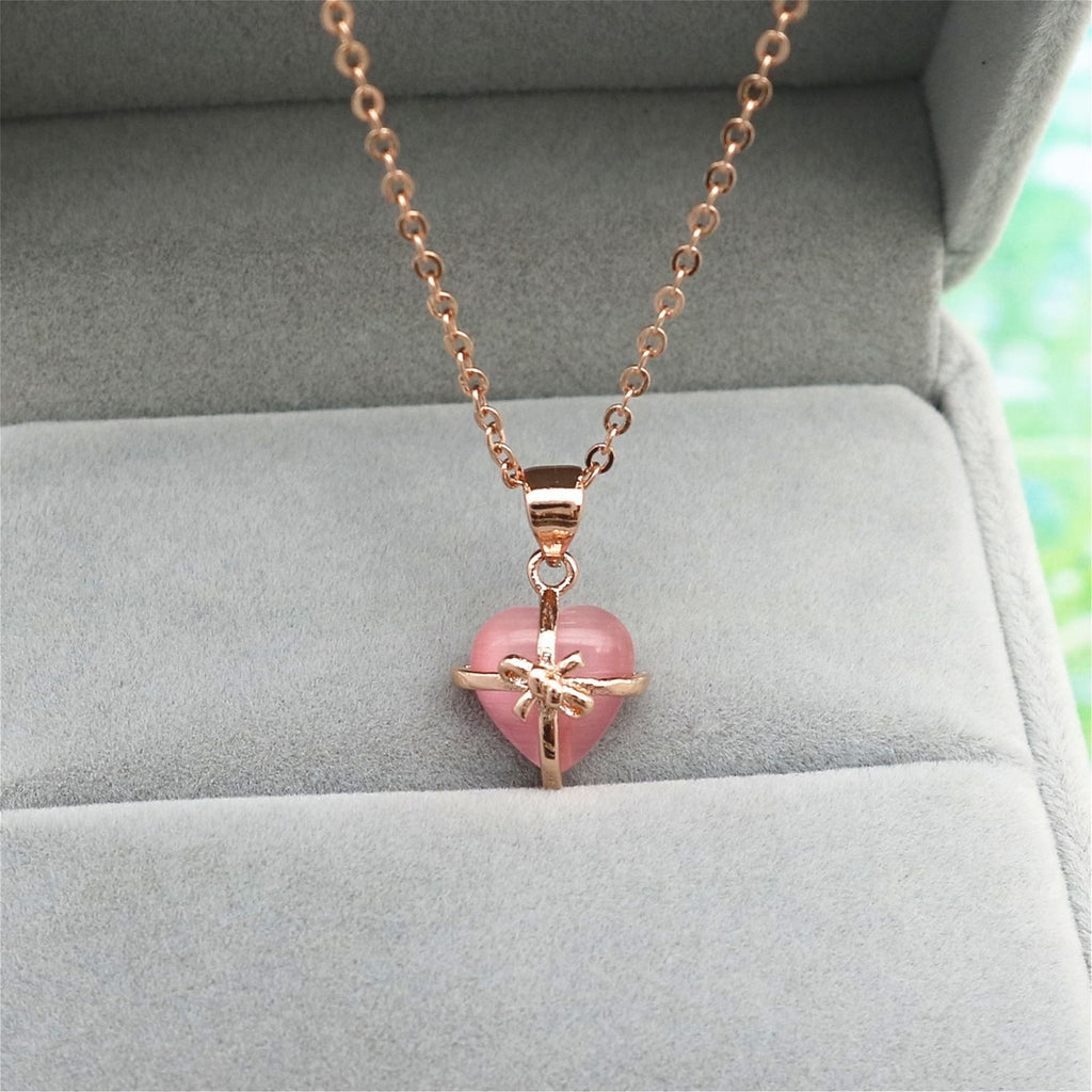 Rose Heart Pendant - Meléche - Necklaces -  Rose Heart Pendant Copper Jewelry - Pink Crystal Style | Meléche