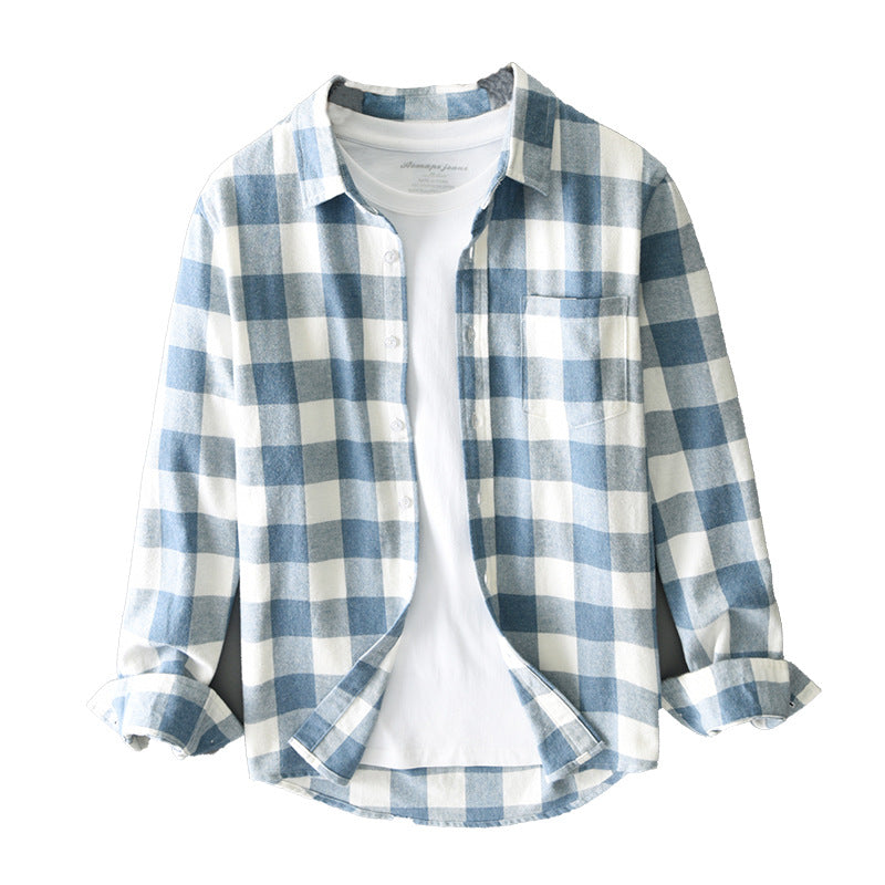 Blue and white plaid shirt on a white background