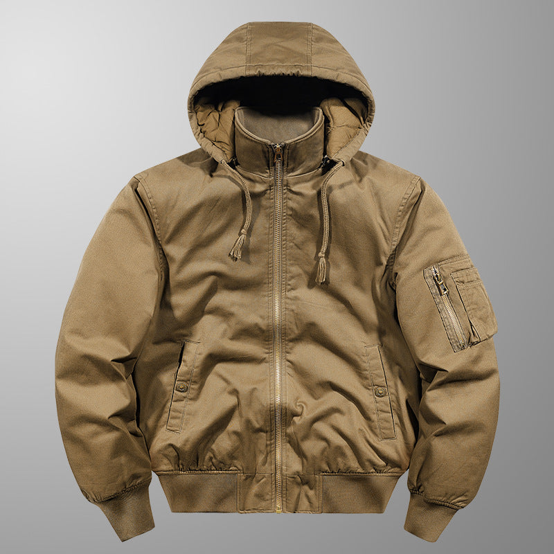 Brown hooded jacket on a gray background
