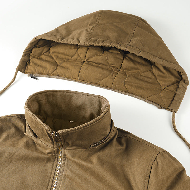 Brown jacket with a hood on a white background