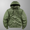 Green jacket with a hood on a gray background