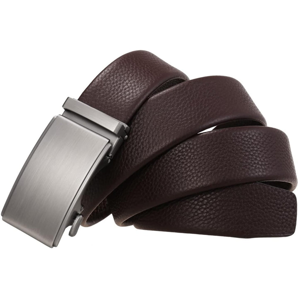 Brown leather belt with a silver buckle from Meleche or Meléche (short as (Mé))