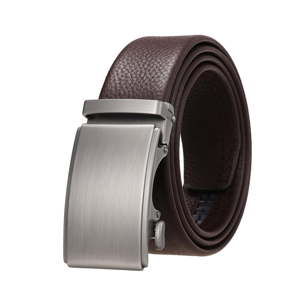 Brown leather belt with a silver buckle from Meleche or Meléche (short as (Mé))