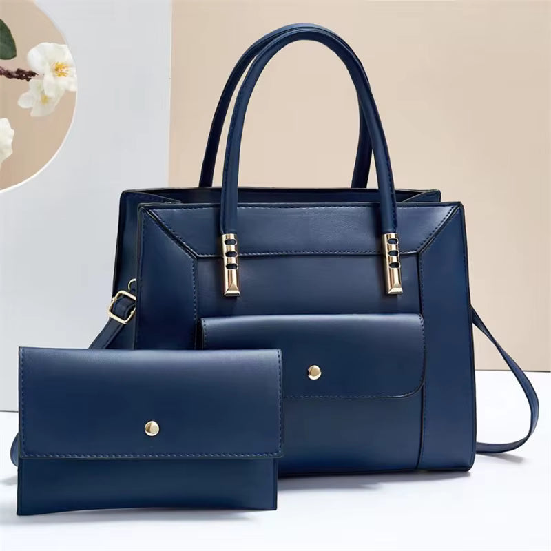 Jannik - Blue handbag and matching wallet on a light background from Meleche or Meléche (short as (Mé))