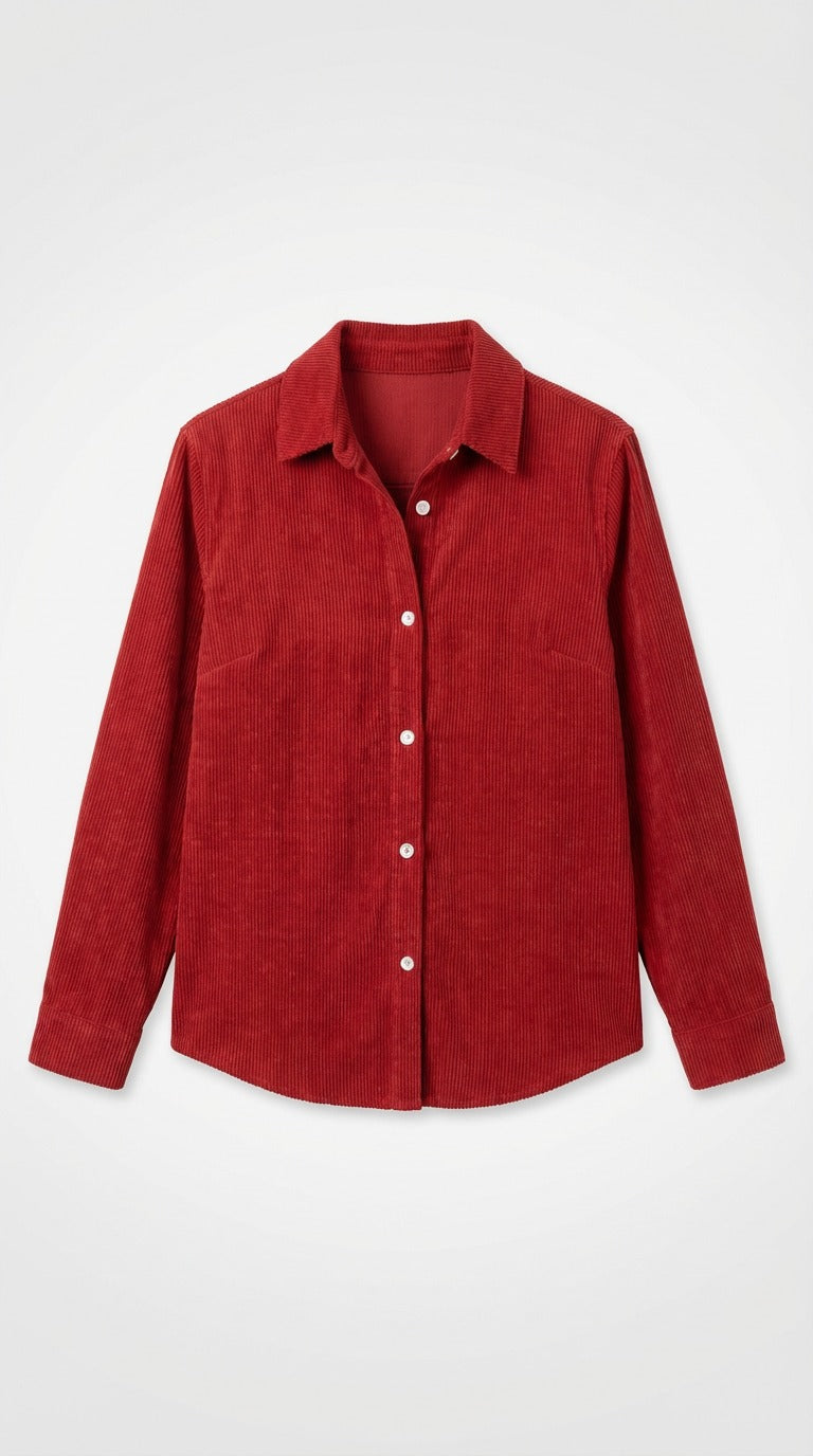 Red corduroy shirt on a white background from Meleche or Meléche (short as (Mé))