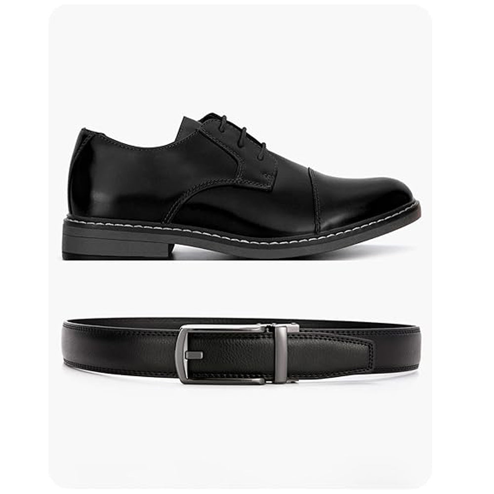 Black dress shoes and belt from Meleche or Meléche (short as (Mé))