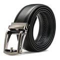 Black leather belt with a silver buckle from Meleche or Meléche (short as (Mé))